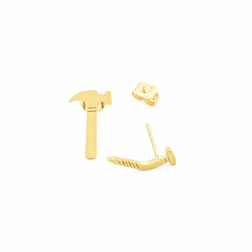 1 Pair Personalized Asymmetric Hammer Nail Stud