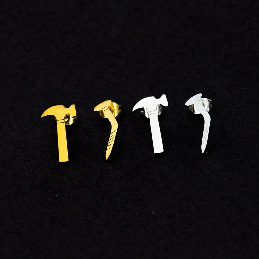 1 Pair Personalized Asymmetric Hammer Nail Stud