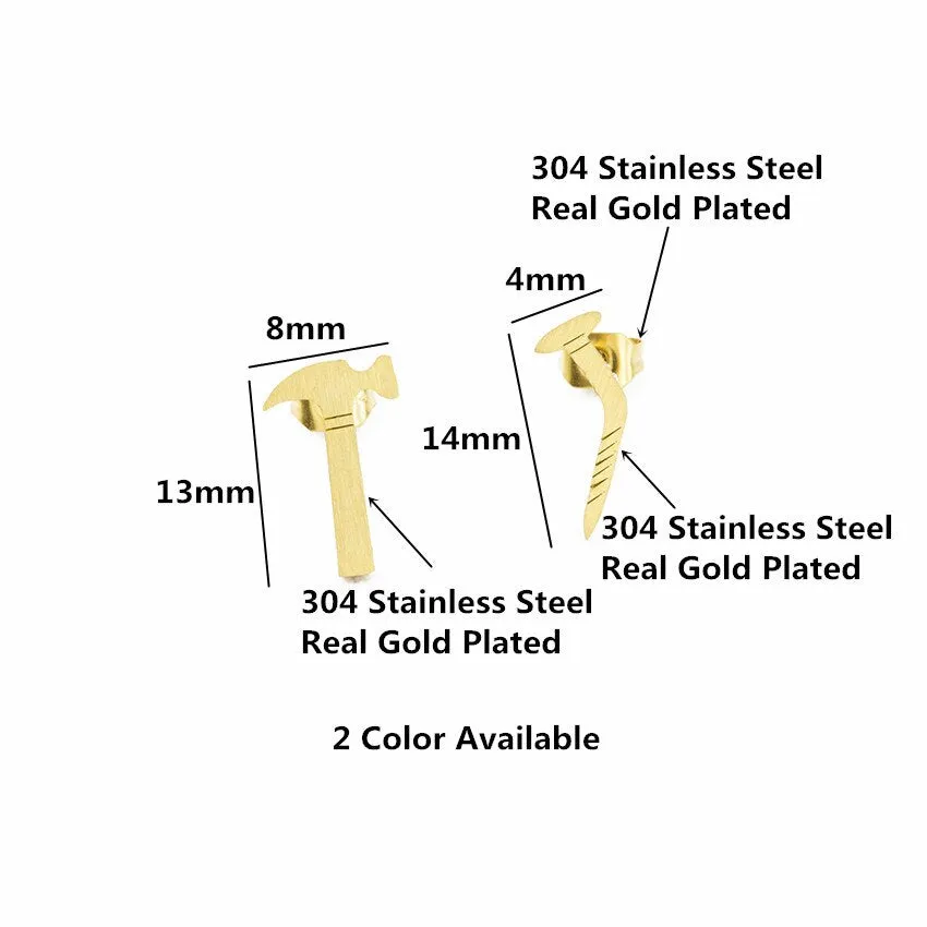 1 Pair Personalized Asymmetric Hammer Nail Stud