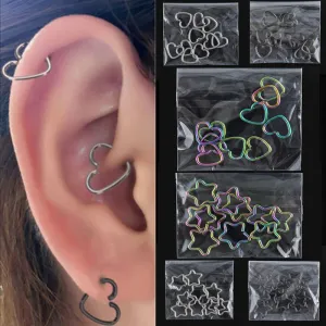 10 pcs Ear Nail Bone Heart Star Earring Piercing helix ear stud tragus Ear Piercing Black Silver Gold Cartilage Ring For Women