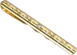 10k Yellow Gold Diamond Studded Classic Tie Pin Clip Solid Gold With 1/4 Carat Diamonds (tccw)