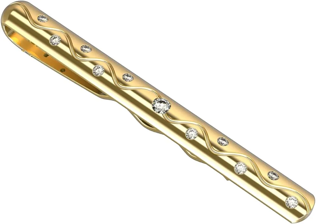 10k Yellow Gold Diamond Studded Classic Tie Pin Clip Solid Gold With 1/4 Carat Diamonds (tccw)