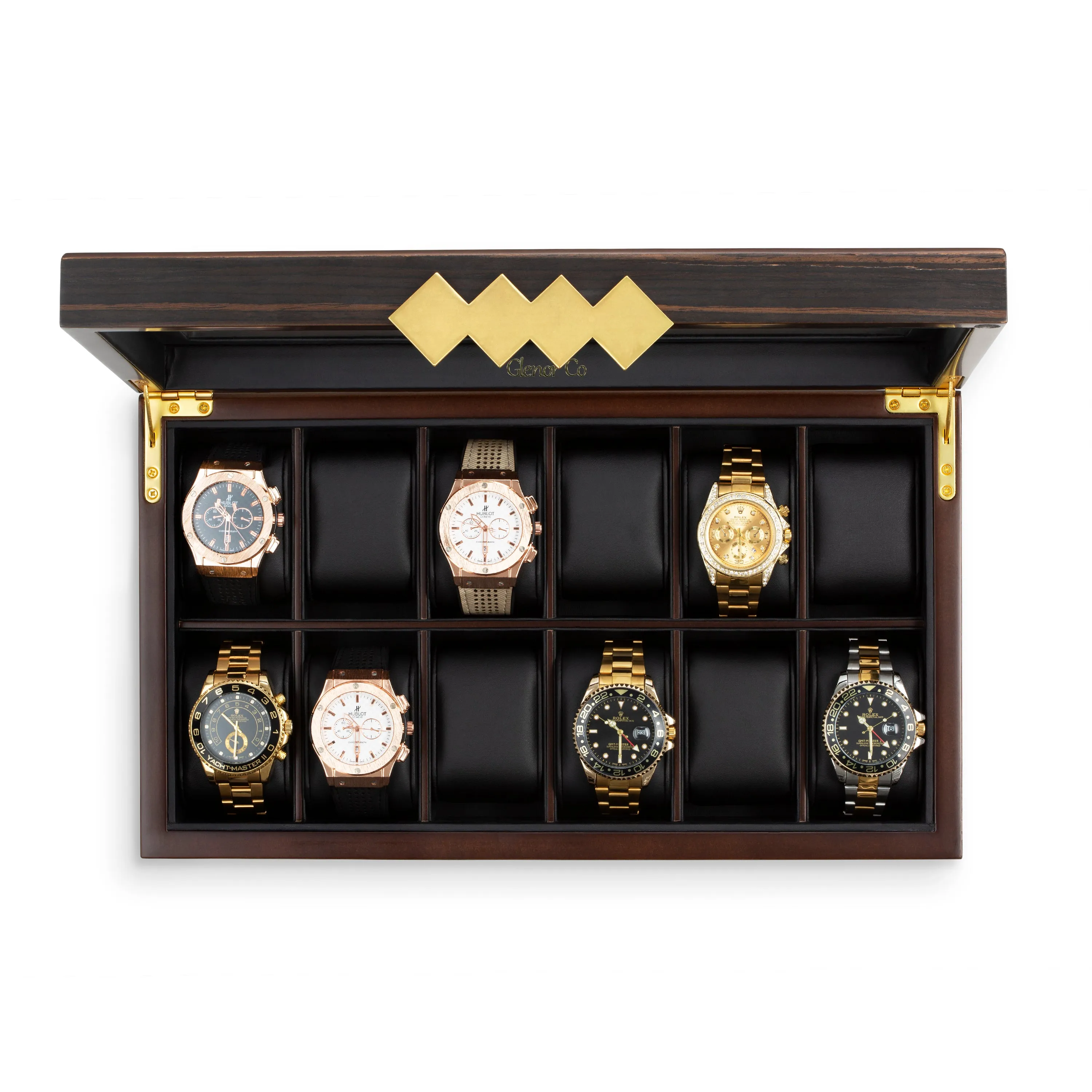 12 Slot Luxuries Wood Watch Box - Brown Walnut