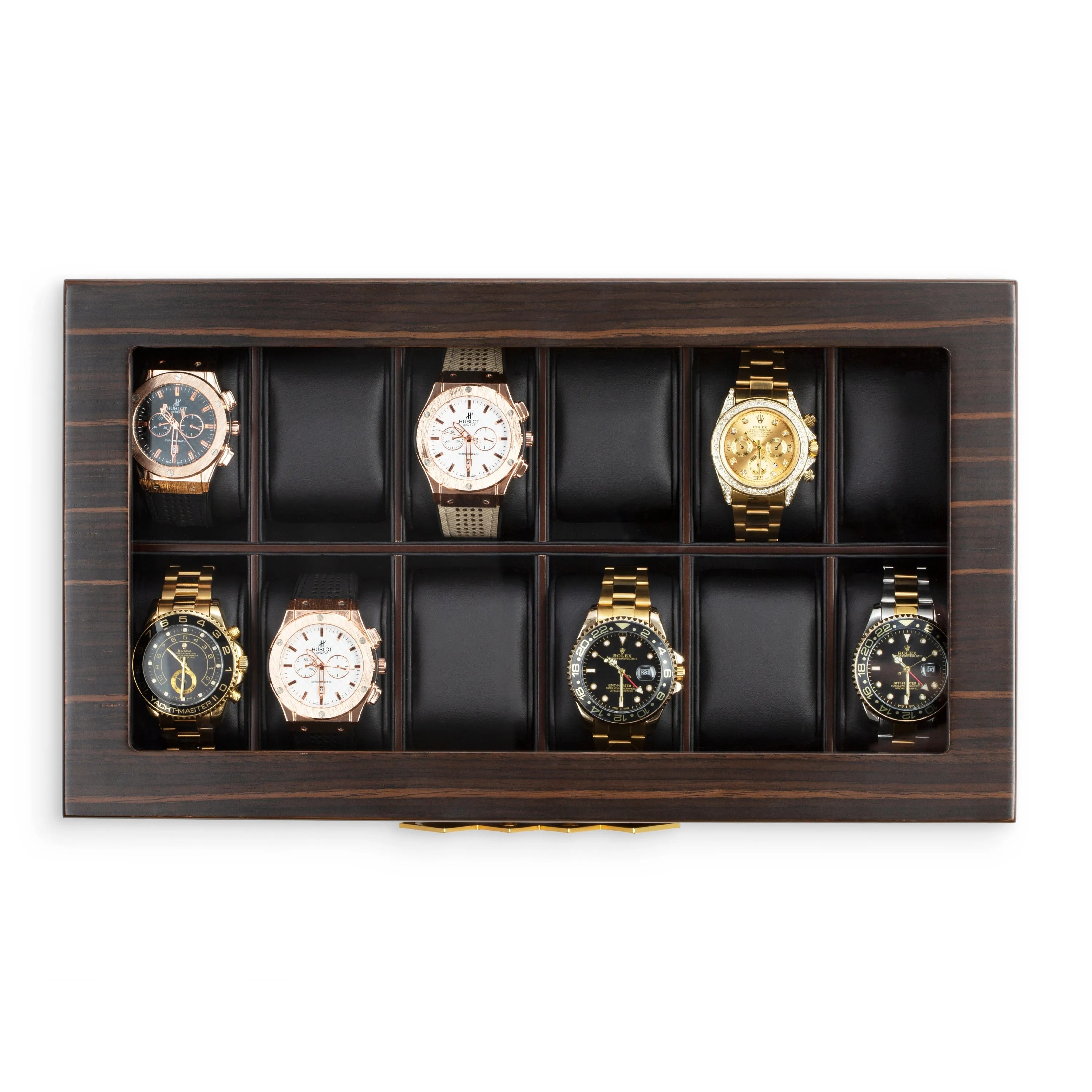 12 Slot Luxuries Wood Watch Box - Brown Walnut