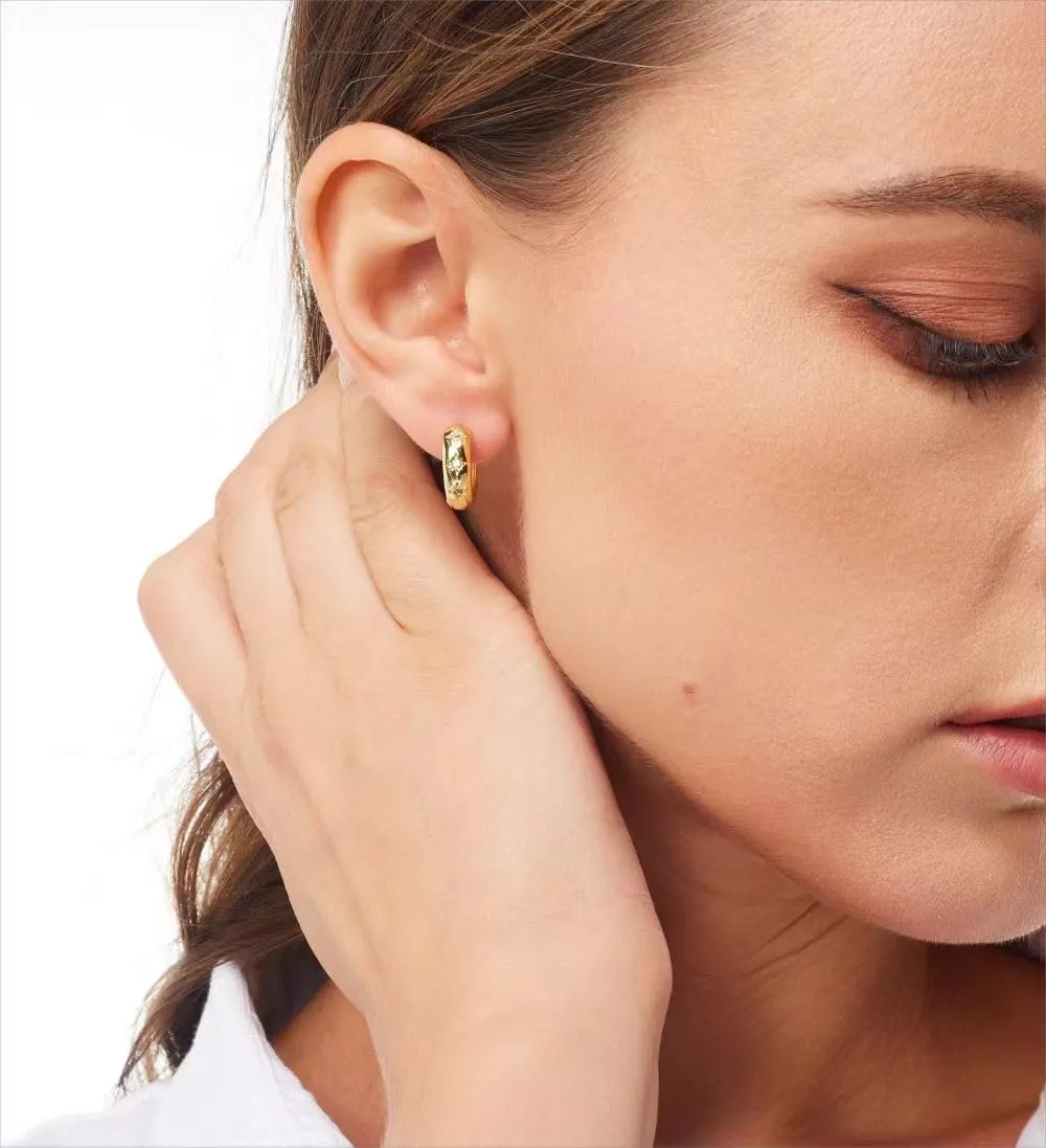 14K Gold Plated Sterling Silver Post Small Chunky Gold Hoop Earrings,Diamond Studded Huggie Earrings for Women 8mm 10mm 12mm