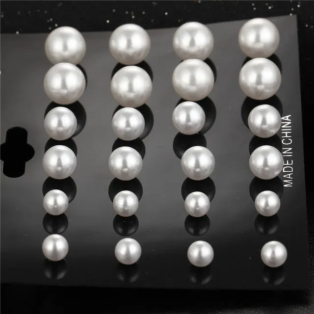 17KM 12 pairs/ set Simulated Pearl Earrings For Women Jewelry Bijoux Brincos Pendientes Mujer  Fashion Stud Earrings