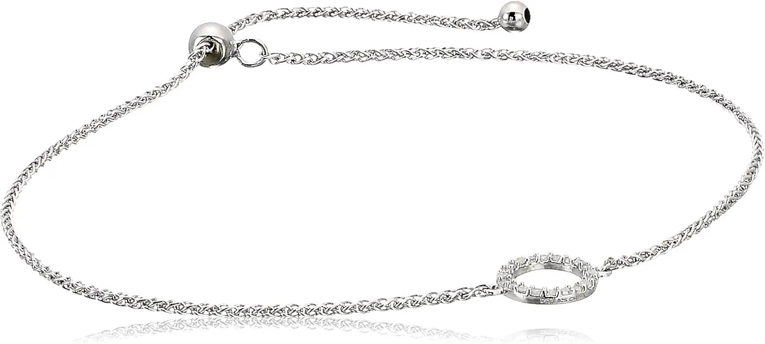 Amazon Essentials 1/10th CT TW Diamond Geometric Circle Adjustable Bracelet in Sterling Silver , (previously Amazon Collection)