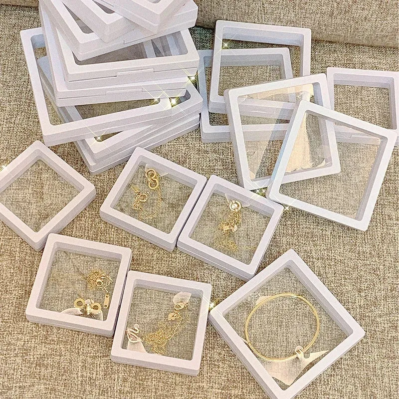 Anyhouz Jewelry Storage 10PCS White Set 3D Floating Display Case Stands Holder Suspension Storage for Pendant Necklace Bracelet Ring Coin Pin Gift Jewelry Box 7x7cm