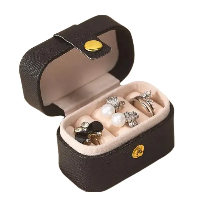 Anyhouz Jewelry Storage Mini Ring Box Portable 1pc Black Organizer Display Travel Simple Mini Gift Case Boxes Leather Earring Necklace Holder