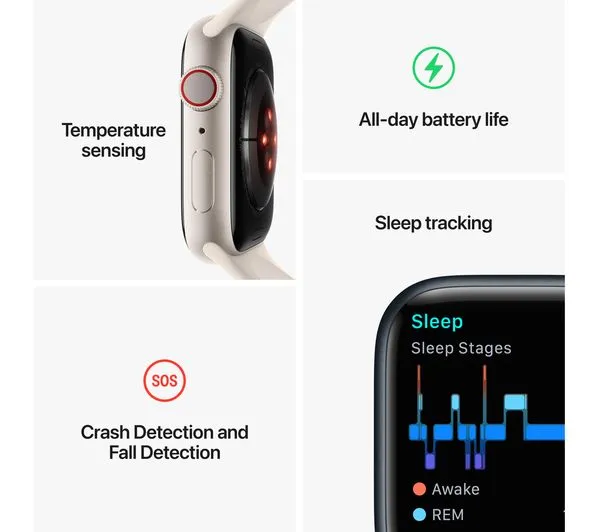 Apple Watch Series 8 GPS, 45mm Starlight Aluminium Case with Starlight Sport Band - Good