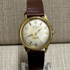 Benrus c. 1950s Gold Men's Watch w/ Unique Aged Tropical Dial - $4K APR w/ COA!!