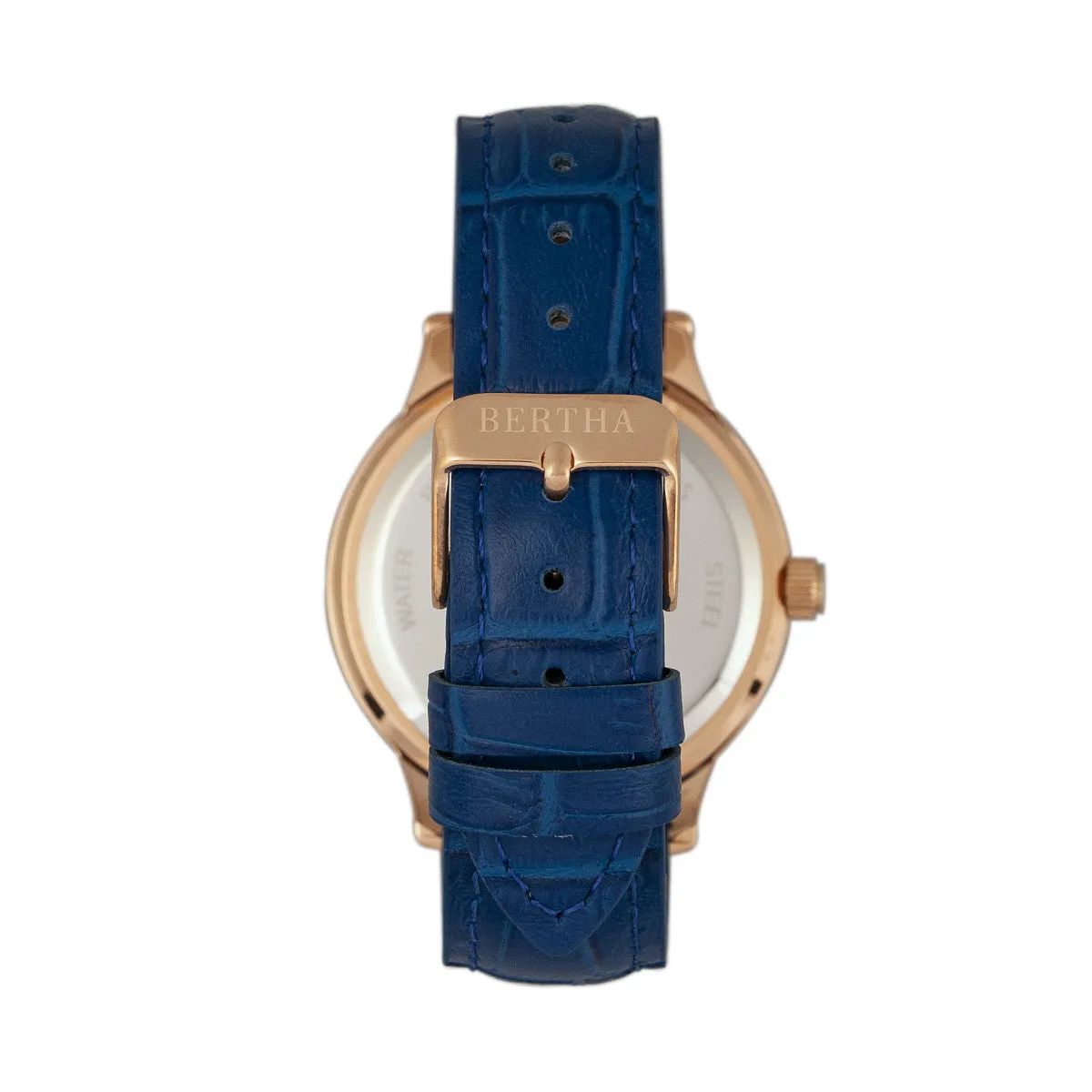 Bertha Eden Mother-Of-Pearl Leather-Band Watch w/Date - Blue/Rose Gold