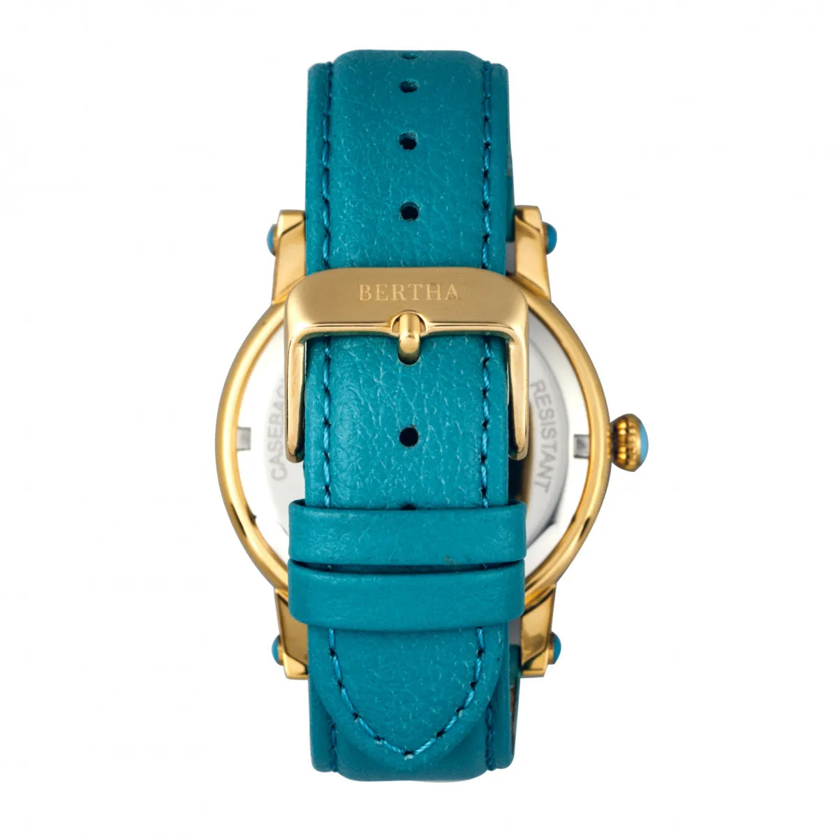 Bertha Morgan MOP Leather-Band Ladies Watch - Gold/Turquoise