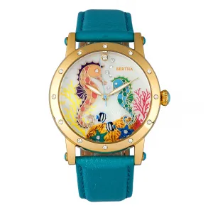 Bertha Morgan MOP Leather-Band Ladies Watch - Gold/Turquoise