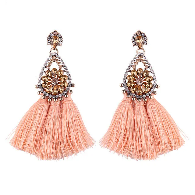 Best lady Fashion Jewelry Tassel Dangle Earrings Cheap Wedding Bohemian Drop Statement Earrings For Women Flowers Charm 5274