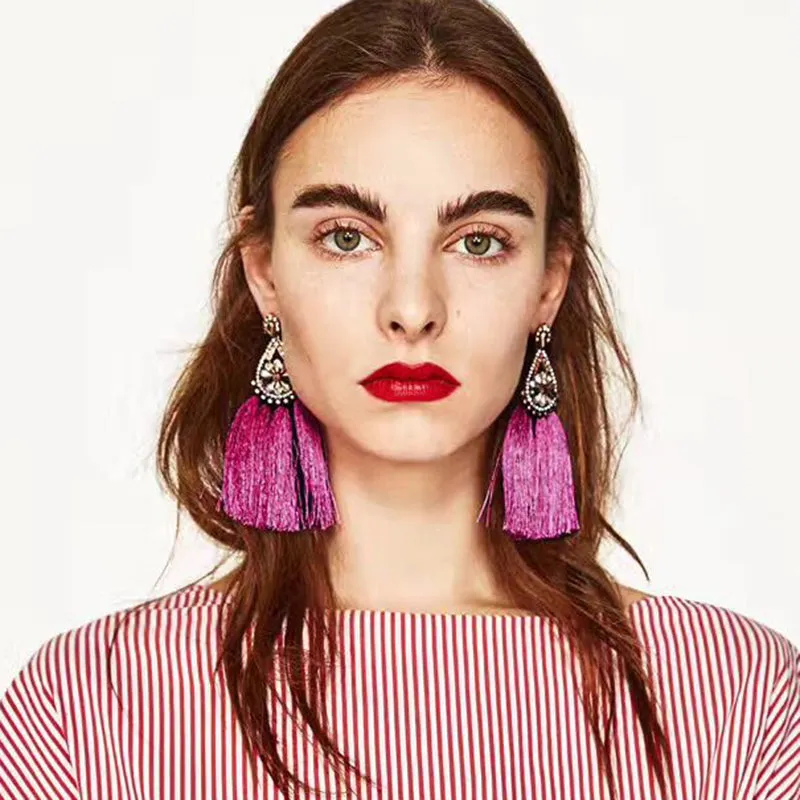 Best lady Fashion Jewelry Tassel Dangle Earrings Cheap Wedding Bohemian Drop Statement Earrings For Women Flowers Charm 5274