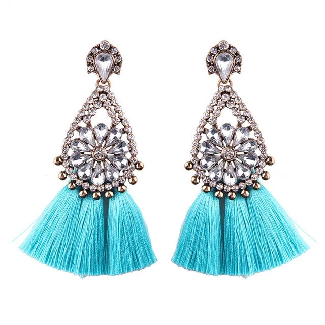 Best lady Fashion Jewelry Tassel Dangle Earrings Cheap Wedding Bohemian Drop Statement Earrings For Women Flowers Charm 5274