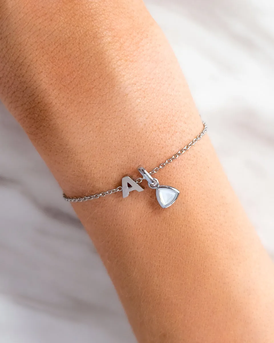 Birthstone & Little Luxe Letter Bracelet (Silver)