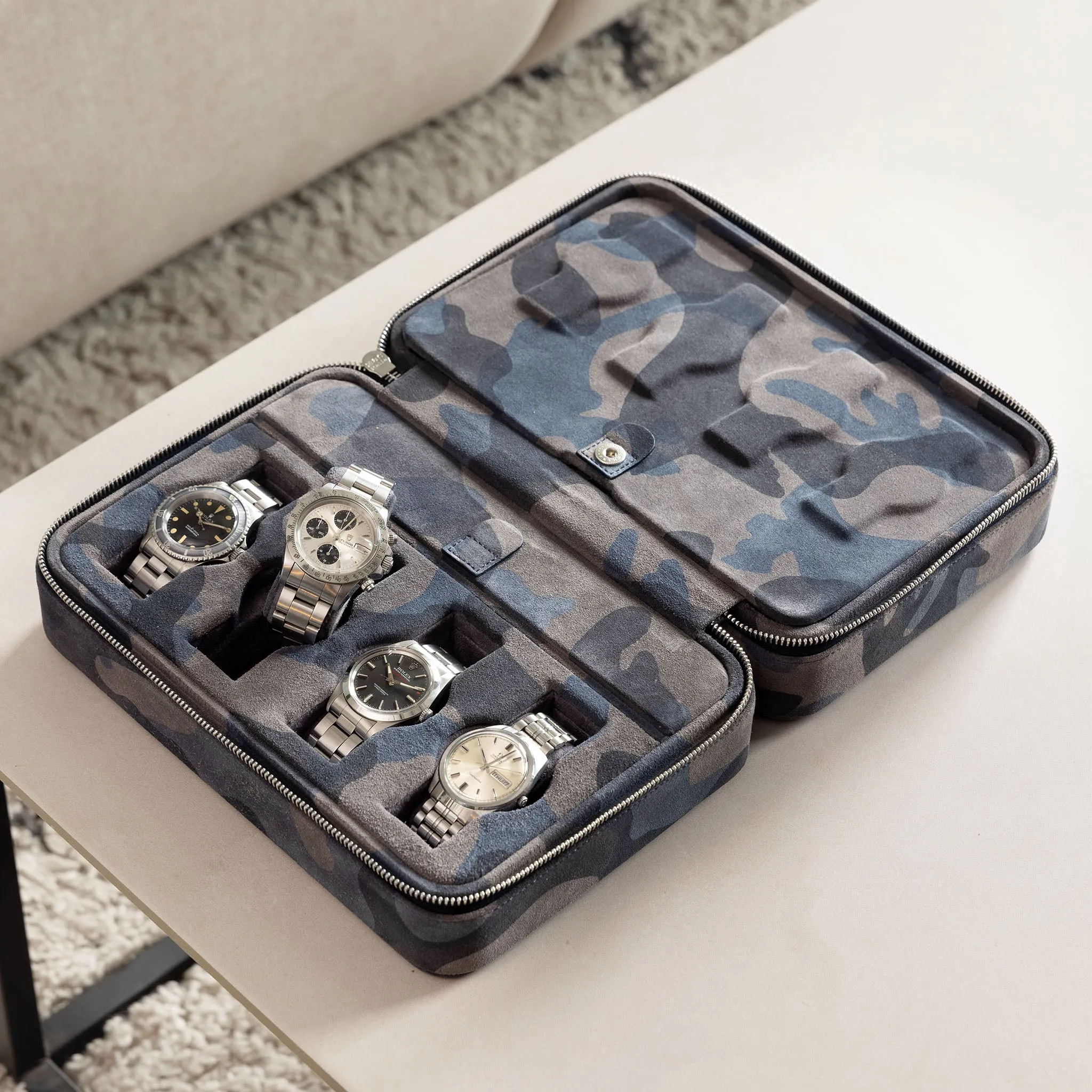 Blue Camo Suede Luxury Leather Watch Box by JPM