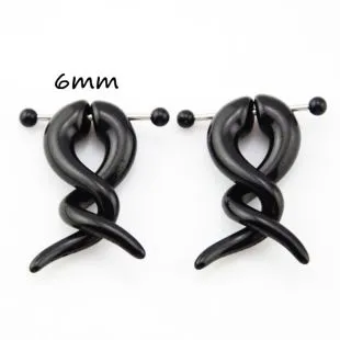 BOG-Pair Black Acrylic Fake Cheater Twist Spiral Ear Taper Gauges Expanders Earring Tunnel Plugs Piercing Body Jewelry
