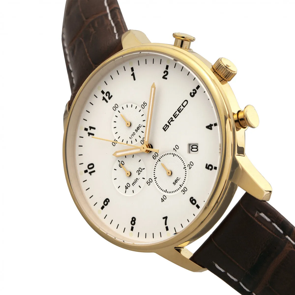 Breed Holden Chronograph Leather-Band Watch w/ Date - Gold/Brown