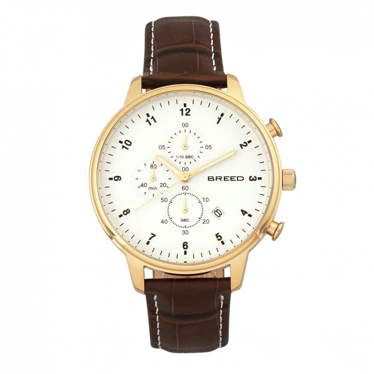 Breed Holden Chronograph Leather-Band Watch w/ Date - Gold/Brown