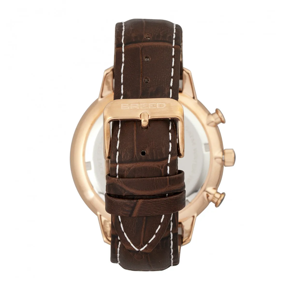 Breed Holden Chronograph Leather-Band Watch w/ Date - Rose Gold/Brown