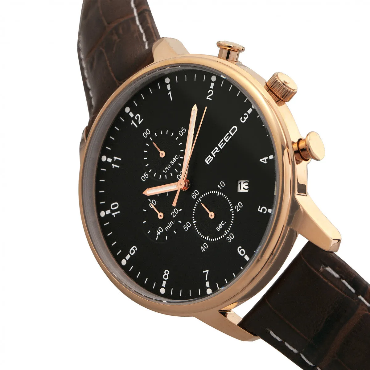 Breed Holden Chronograph Leather-Band Watch w/ Date - Rose Gold/Brown
