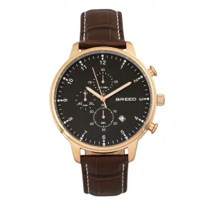 Breed Holden Chronograph Leather-Band Watch w/ Date - Rose Gold/Brown