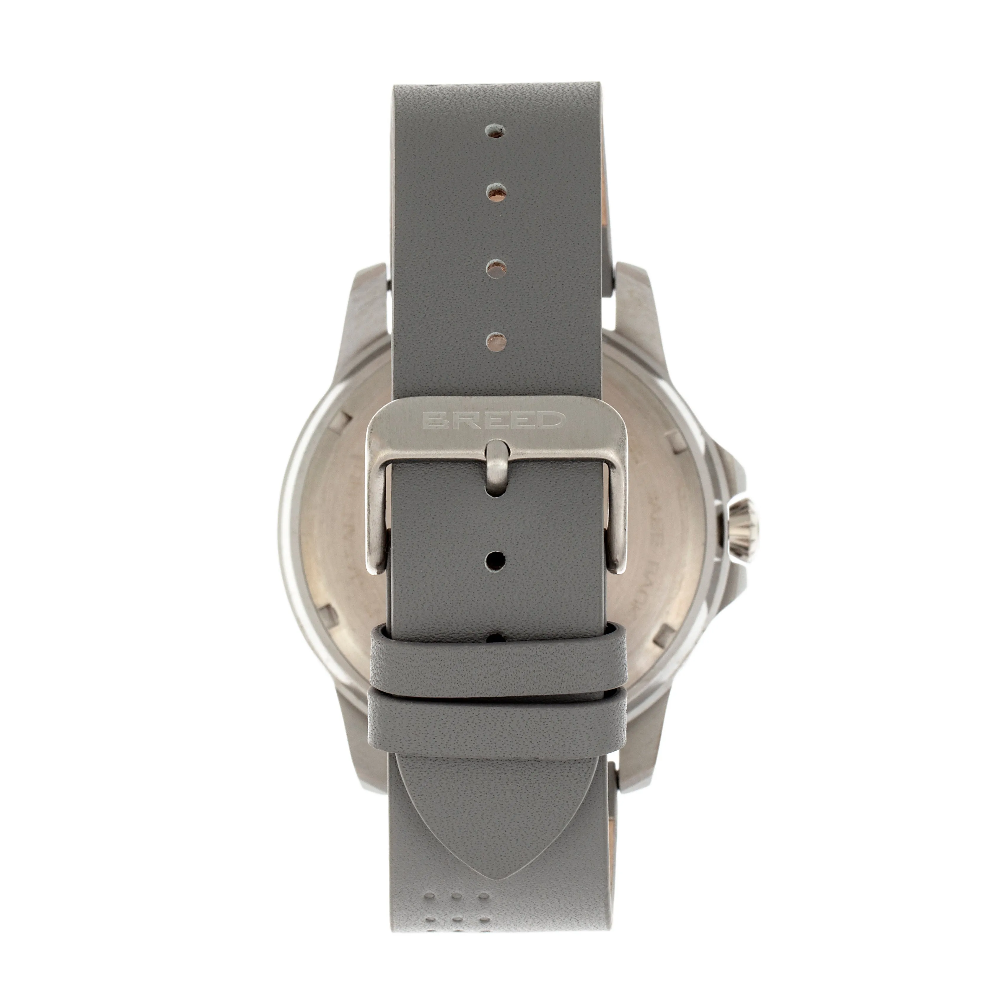 Breed Revolution Leather-Band Watch w/Date - Light Grey