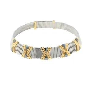 Bulgari Stainless Steel 18K Gold Hematite X Choker Necklace ASC5624