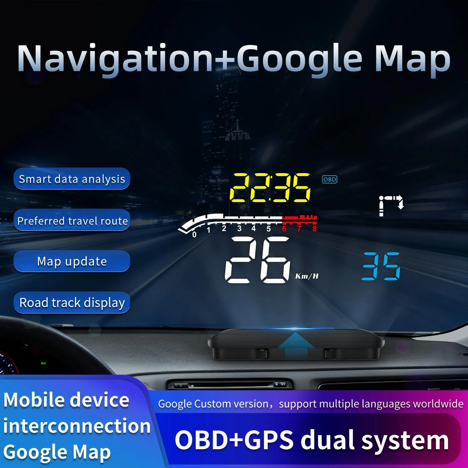 Car Obd2 Hud Head Up Display Gps Speed Meter With Speed Voltage And Water Temp Speed Alarm