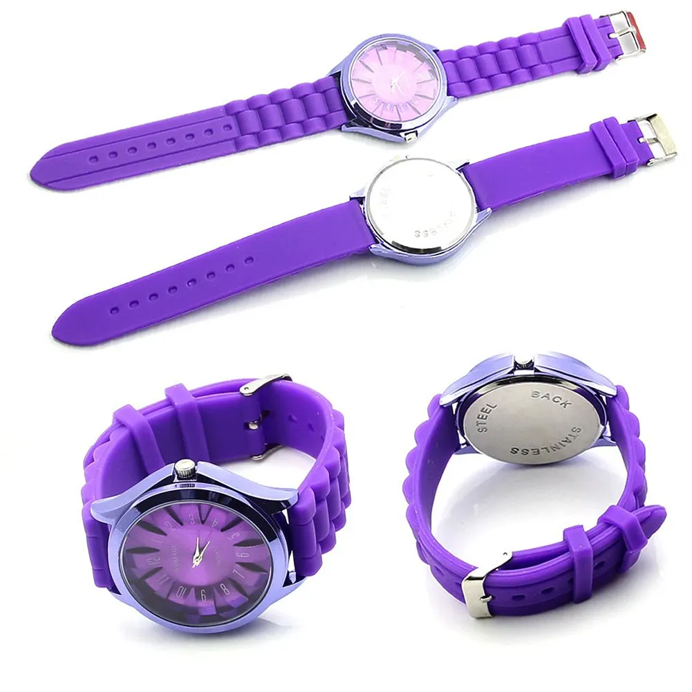 Casual Silicone Clock Jelly Band Flower Dial Sports Watch