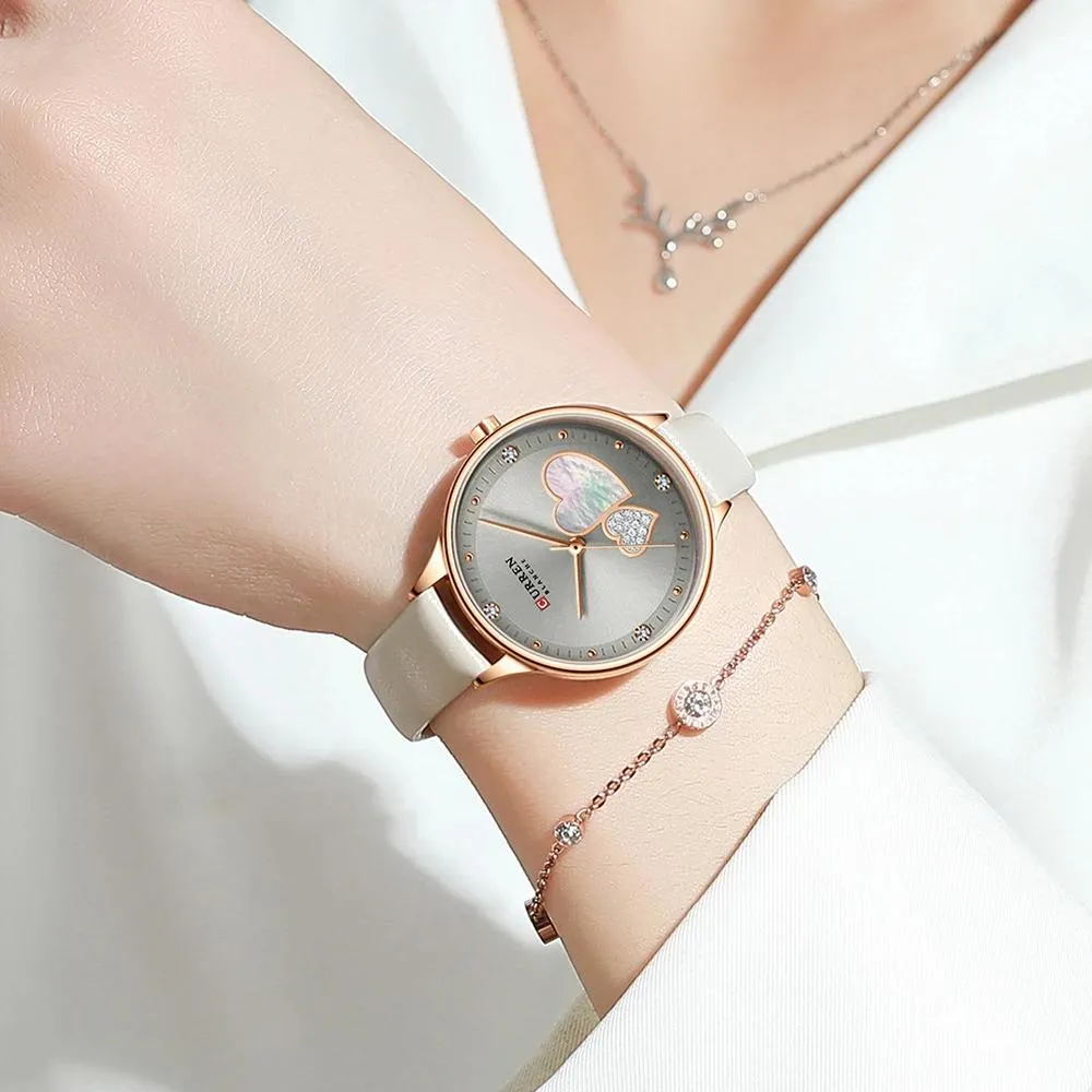 Charming Heart Dial With Rhinestone Quartz Watch