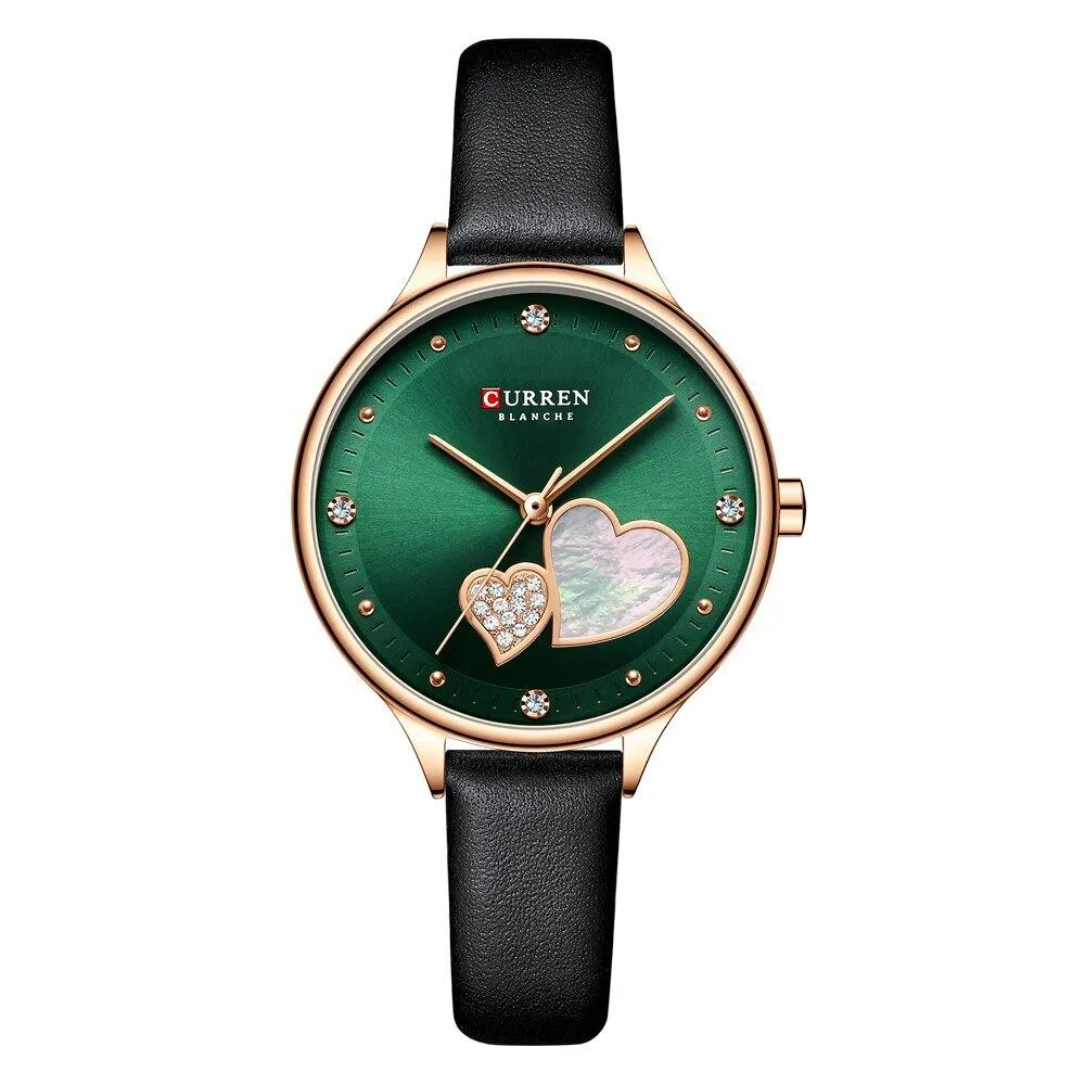 Charming Heart Dial With Rhinestone Quartz Watch