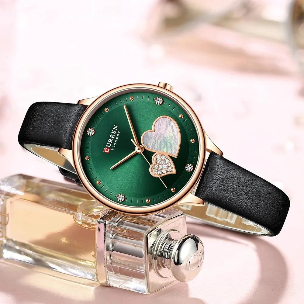 Charming Heart Dial With Rhinestone Quartz Watch