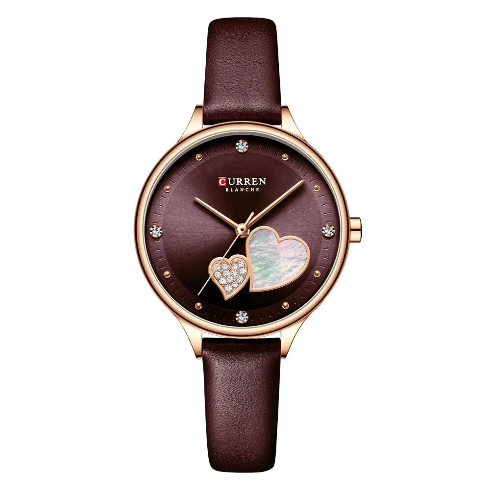 Charming Heart Dial With Rhinestone Quartz Watch