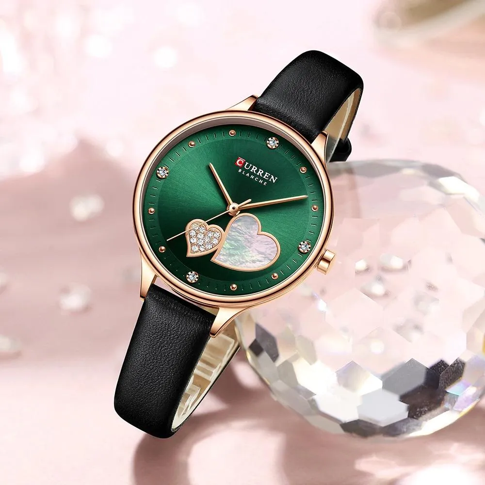 Charming Heart Dial With Rhinestone Quartz Watch
