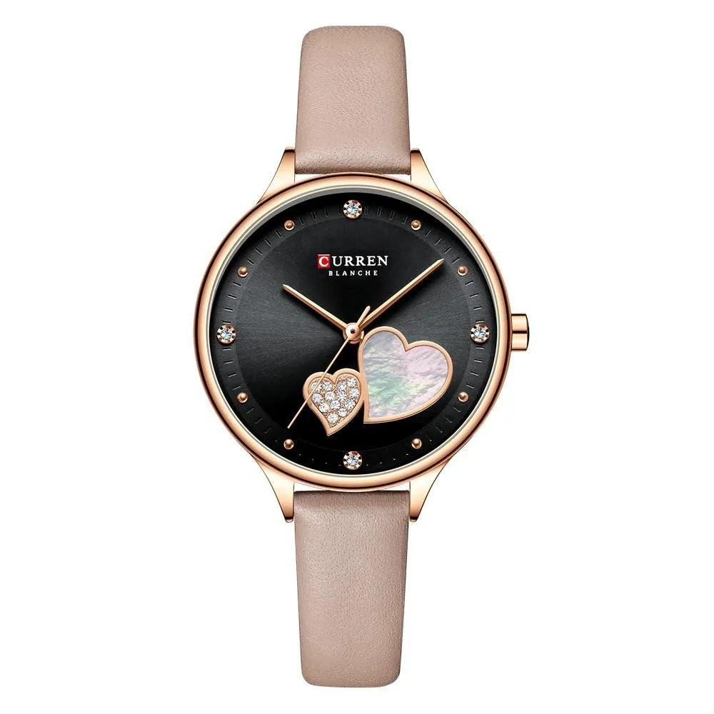 Charming Heart Dial With Rhinestone Quartz Watch