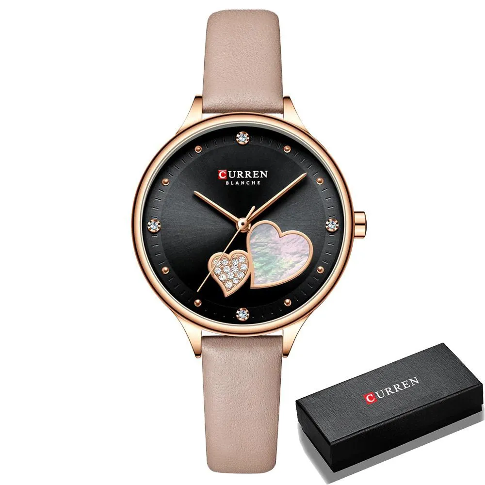 Charming Heart Dial With Rhinestone Quartz Watch