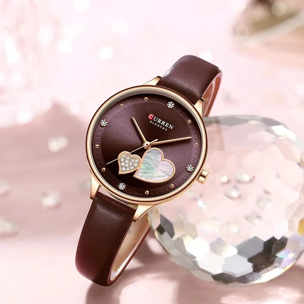 Charming Heart Dial With Rhinestone Quartz Watch