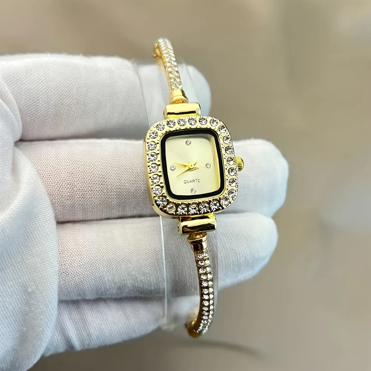 Chic Rhinestone Embellished Square Quartz Watch