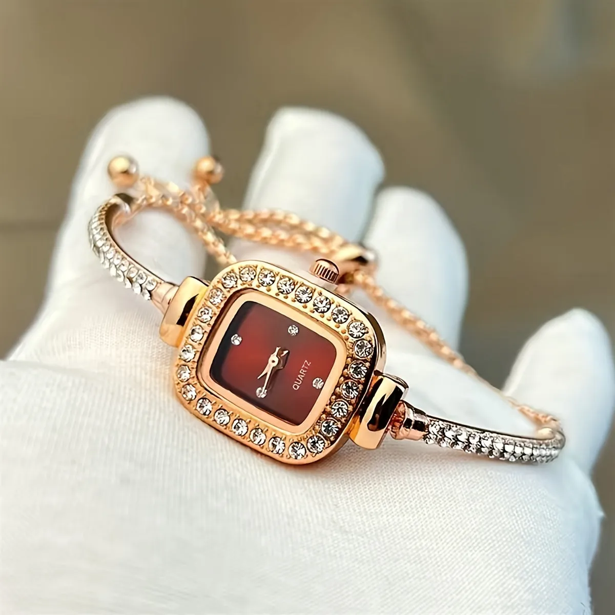 Chic Rhinestone Embellished Square Quartz Watch