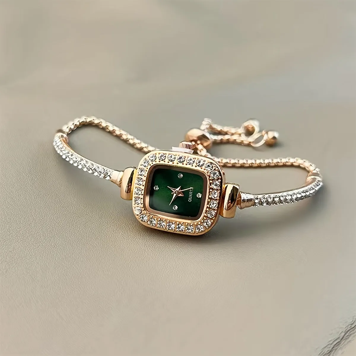 Chic Rhinestone Embellished Square Quartz Watch