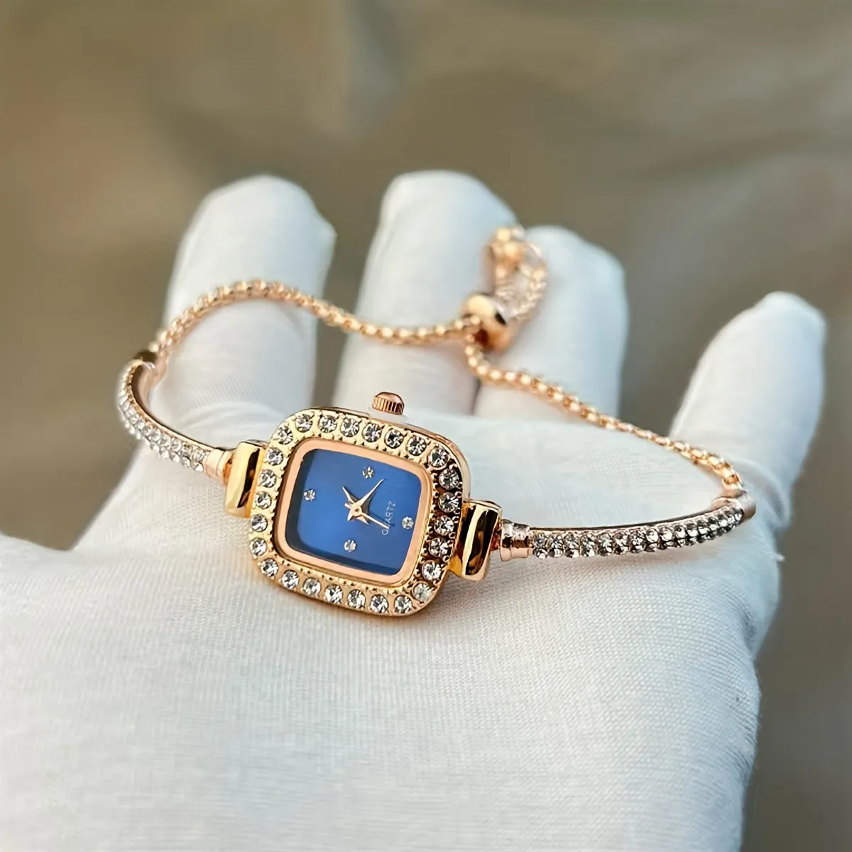Chic Rhinestone Embellished Square Quartz Watch