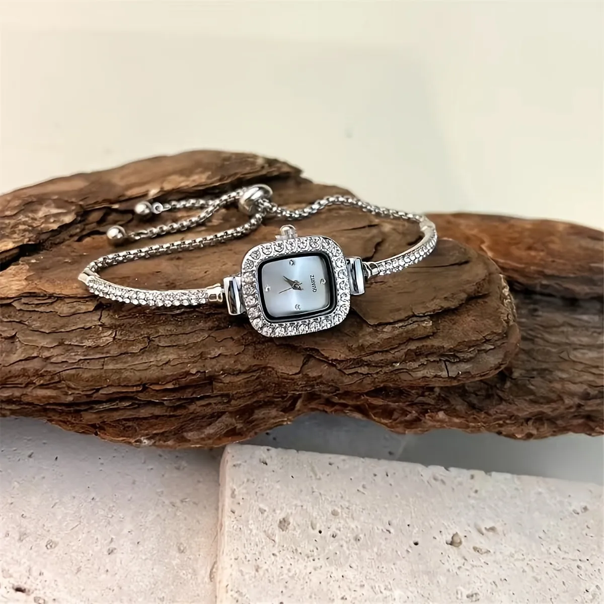 Chic Rhinestone Embellished Square Quartz Watch