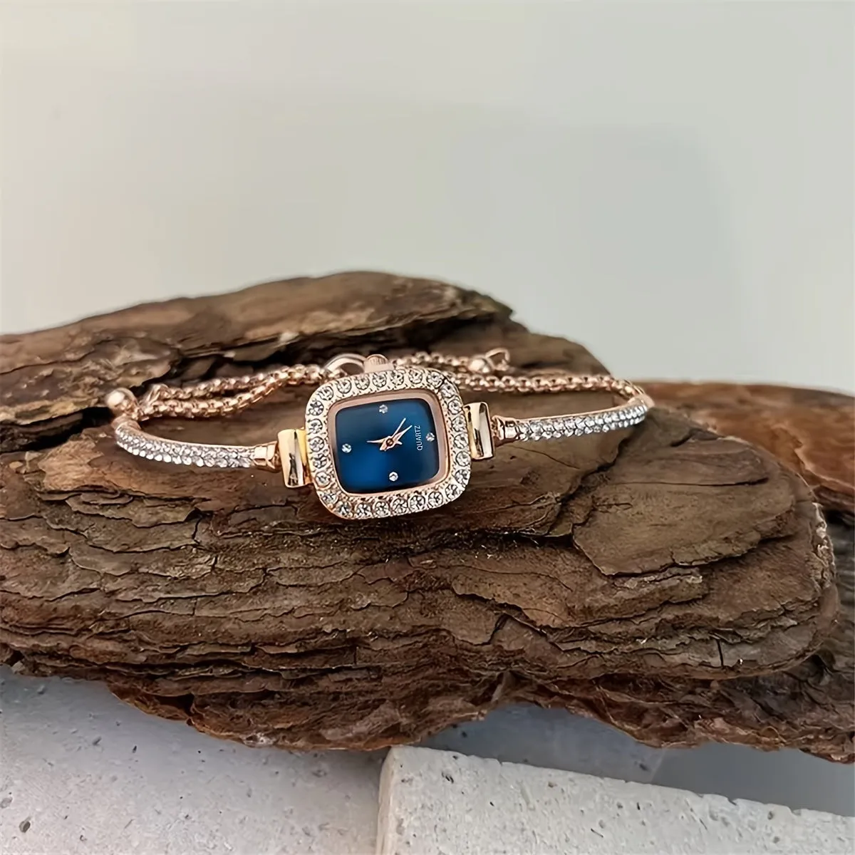 Chic Rhinestone Embellished Square Quartz Watch