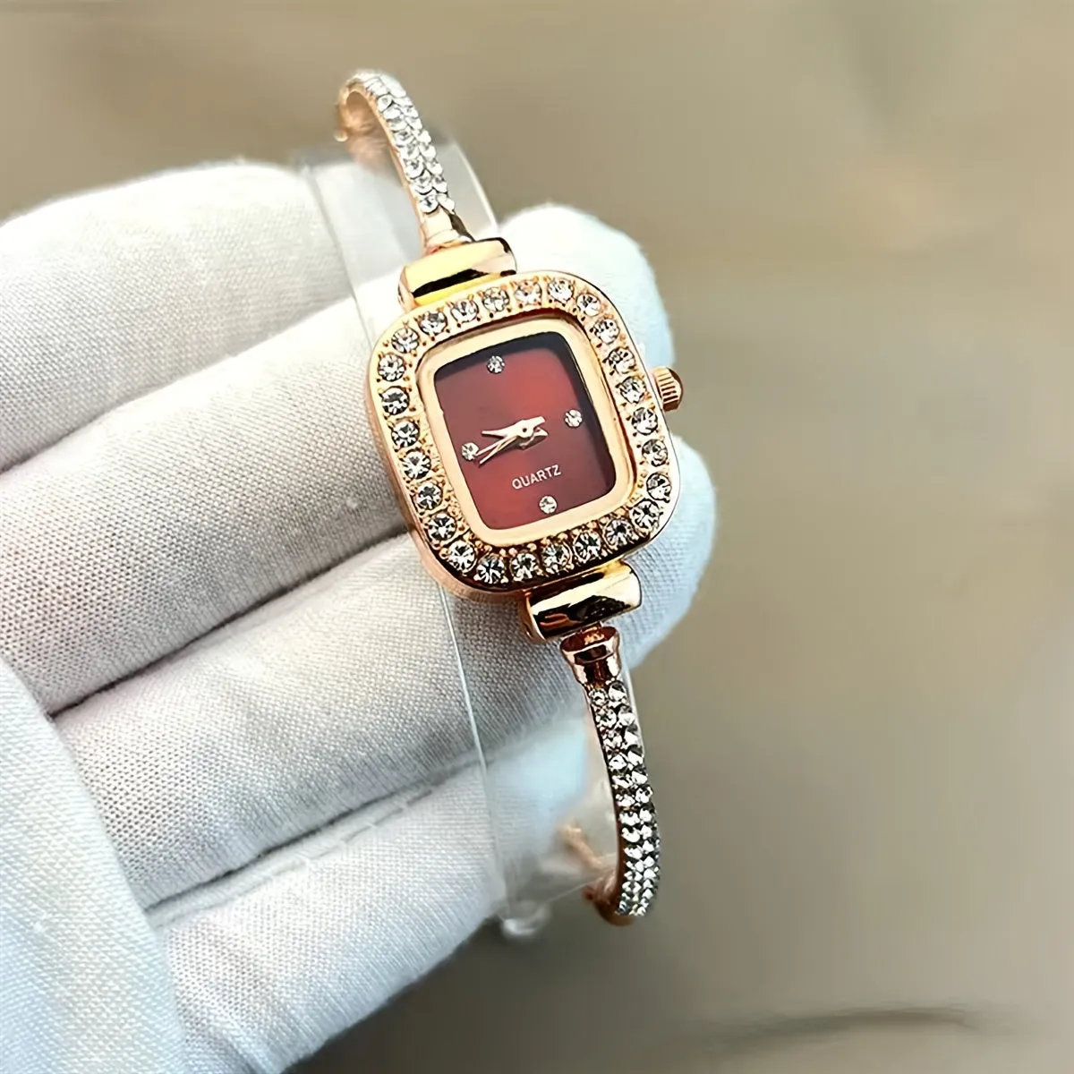 Chic Rhinestone Embellished Square Quartz Watch