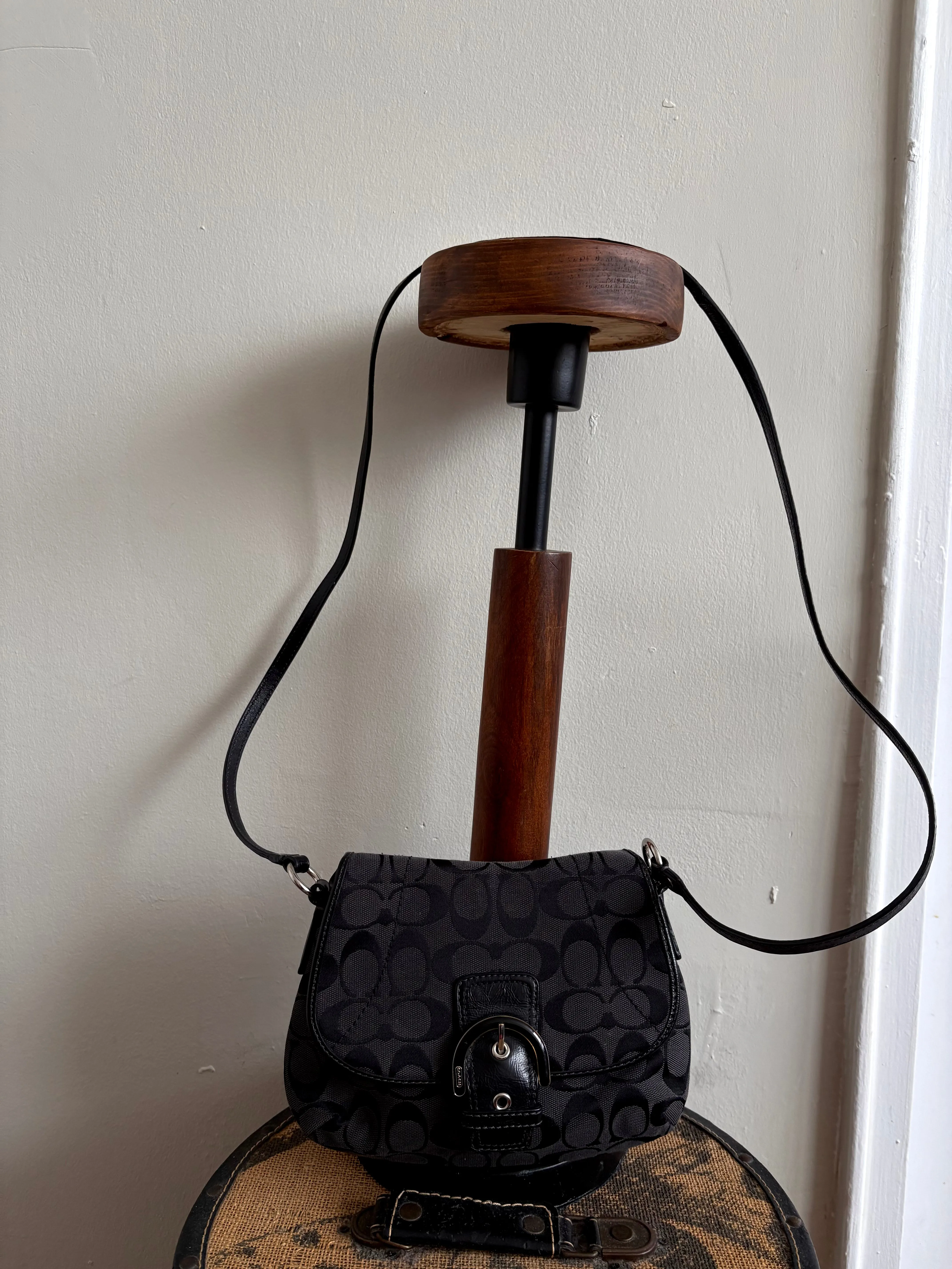 COACH SIGNATURE BLACK JACQUARD CROSSBODY PURSE