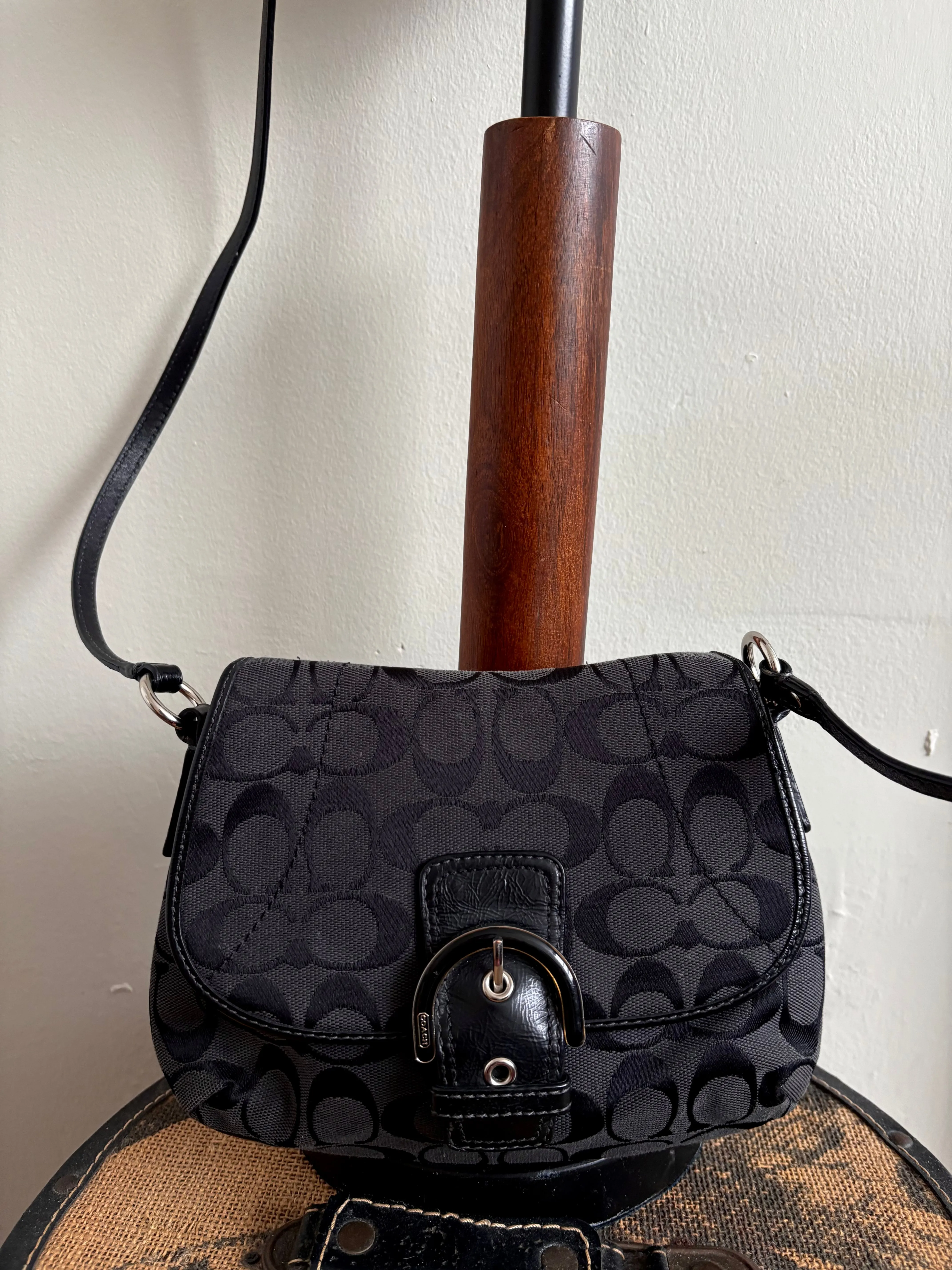 COACH SIGNATURE BLACK JACQUARD CROSSBODY PURSE